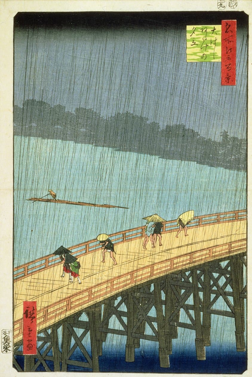 Lluvia repentina en el puente Ohashi en Ataka Utagawa Hiroshige